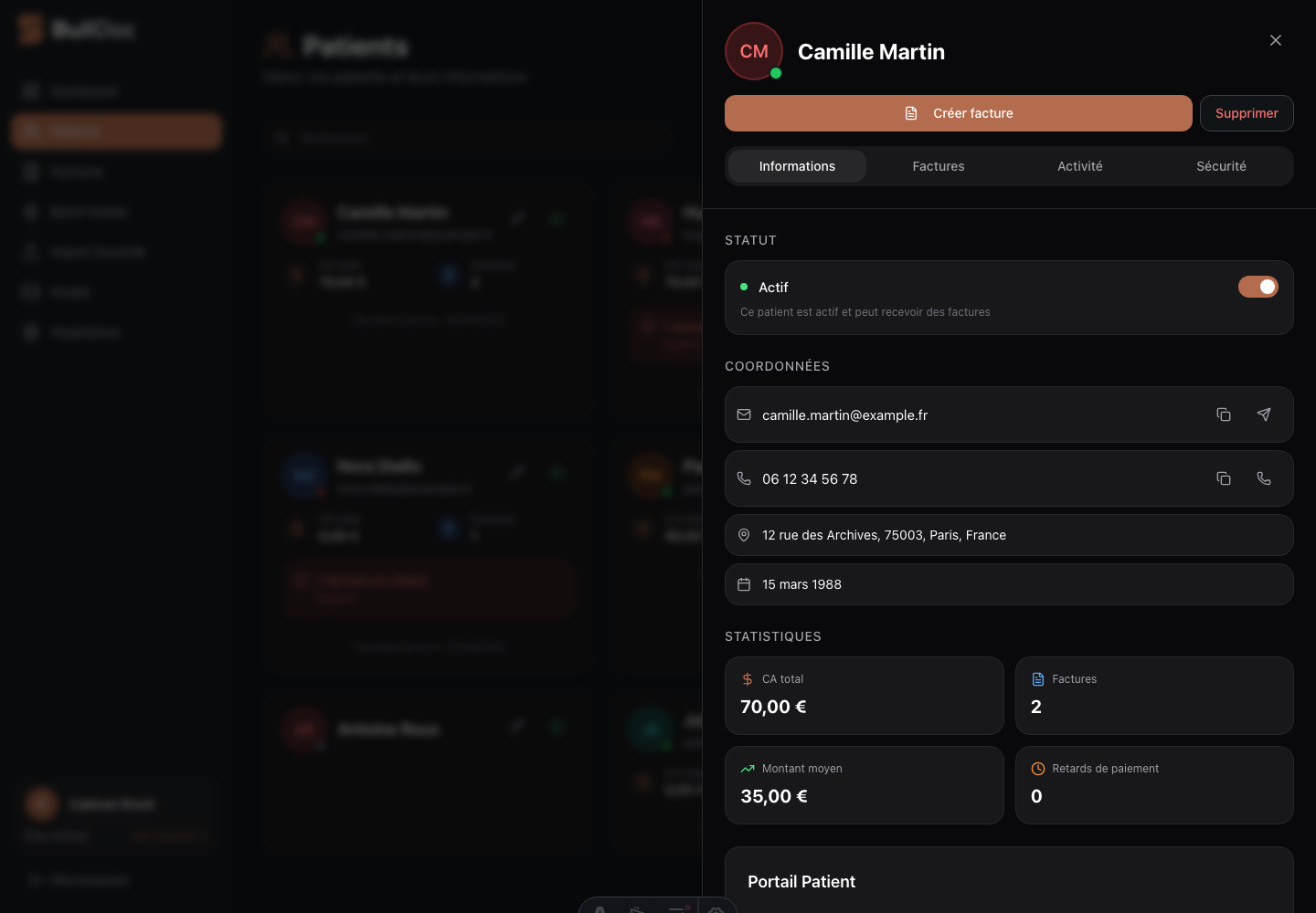 Capture BullDoc pour Gestion patients