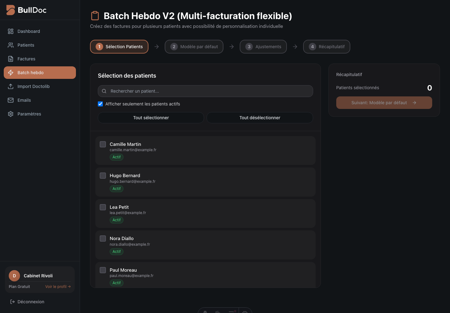 Batch hebdomadaire BullDoc avec sélection de patients