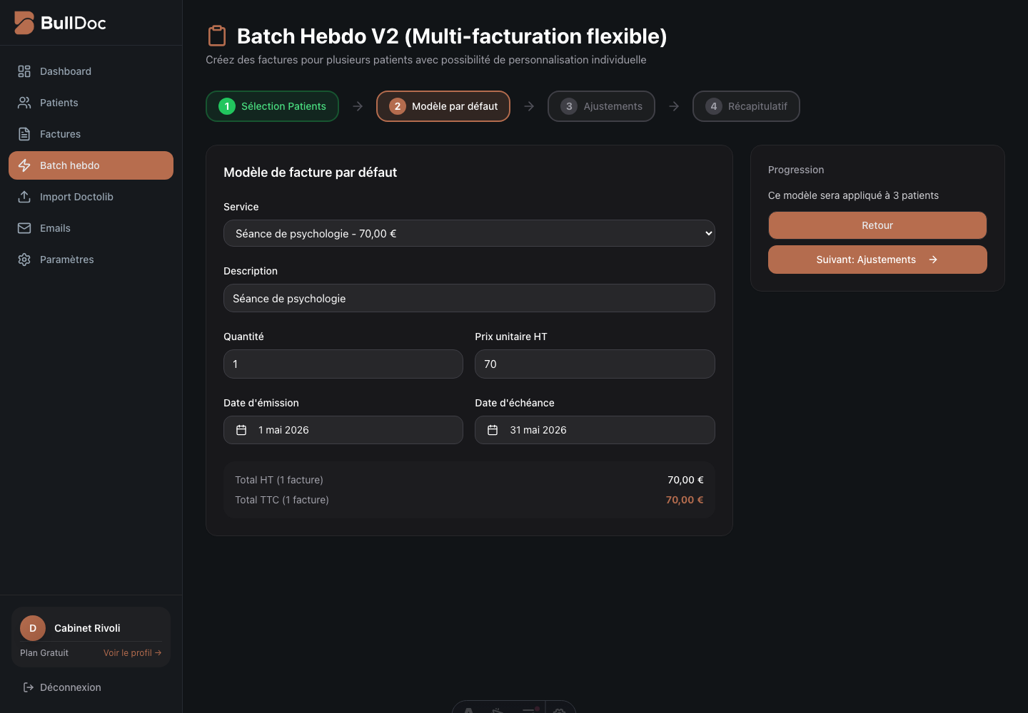 Modèle de facturation dans le batch hebdomadaire BullDoc