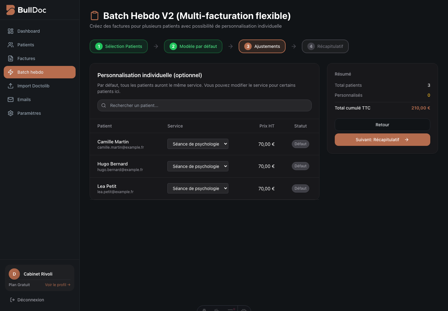 Ajustements individuels dans un batch de factures BullDoc