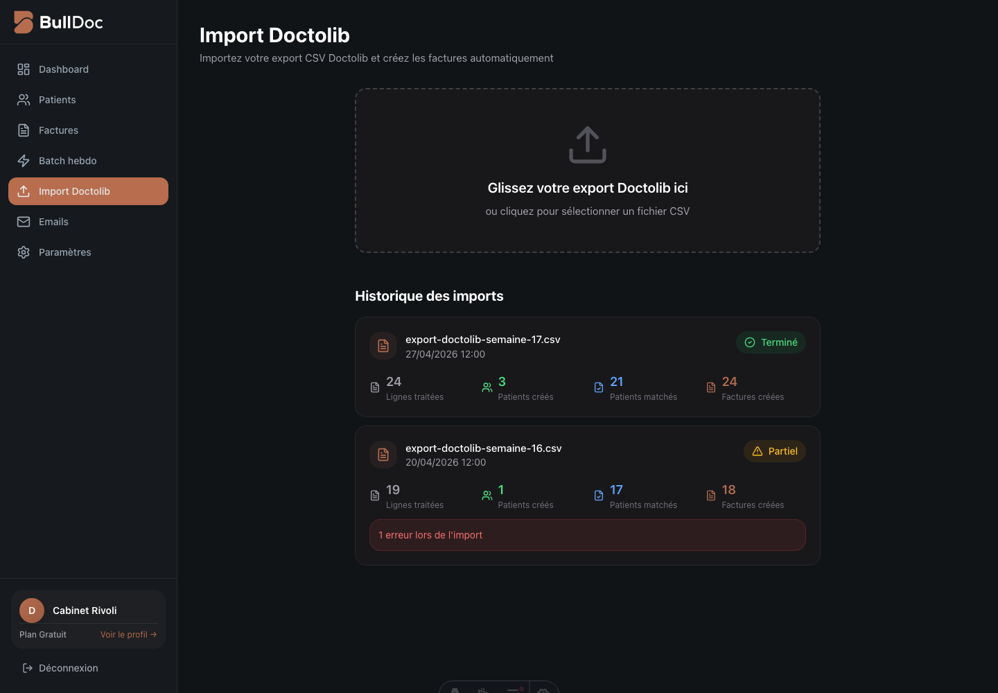 Import Doctolib dans BullDoc