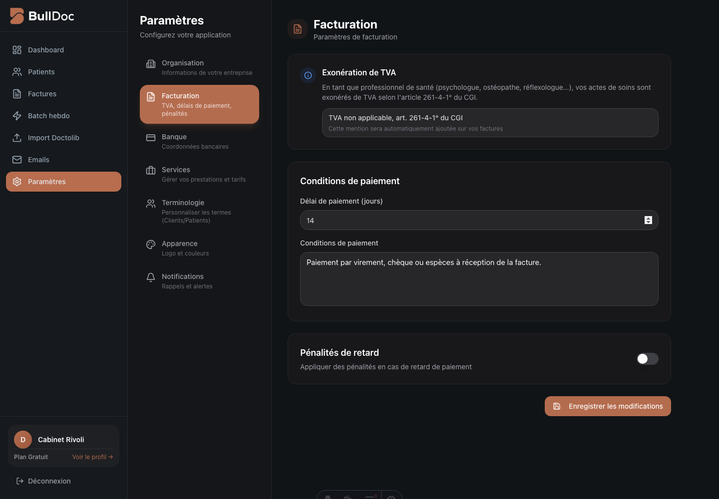 Paramètres de facturation BullDoc pour préparer les exports